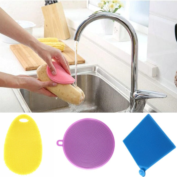3PC Multifunction Silicone Dish Washing Cleaning Brush Kitchen Home Cleaner  Tool
